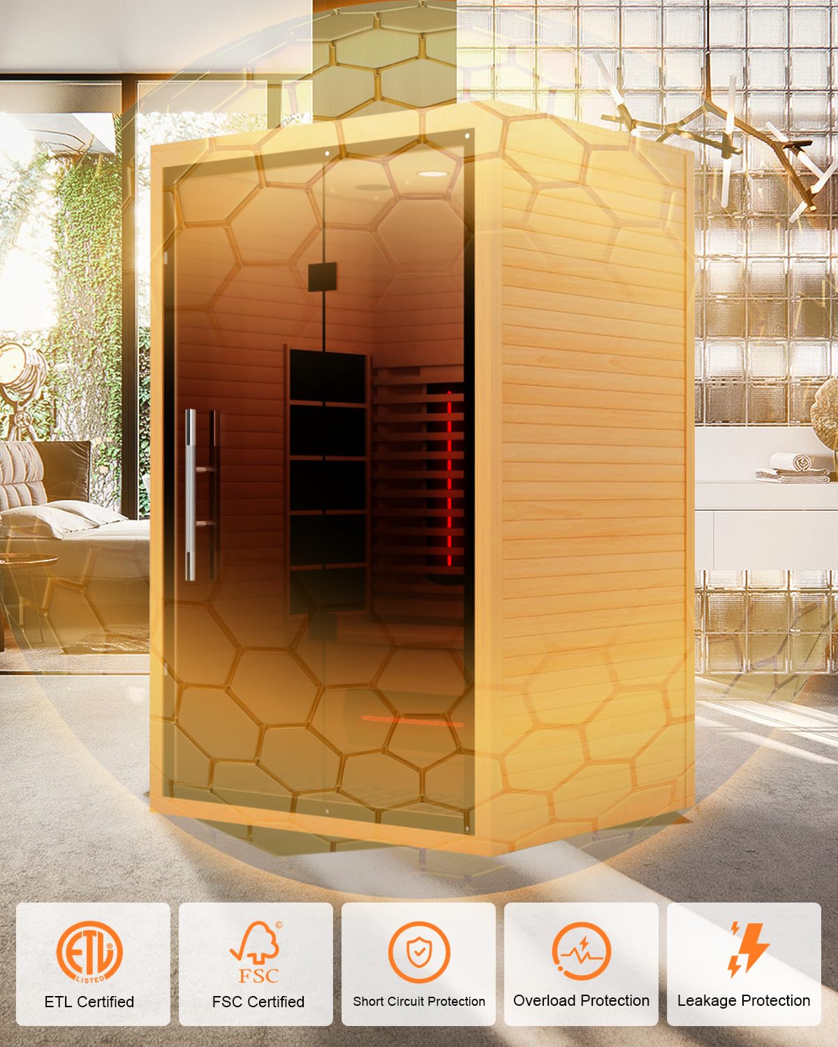 2 Person Infrared Saunas for Home with Recliner, 220V Traditional Sauna for Indoor Use, Canadian Ceder, Full Spectrum Sauna with 9 Heating Panels (Cedar)