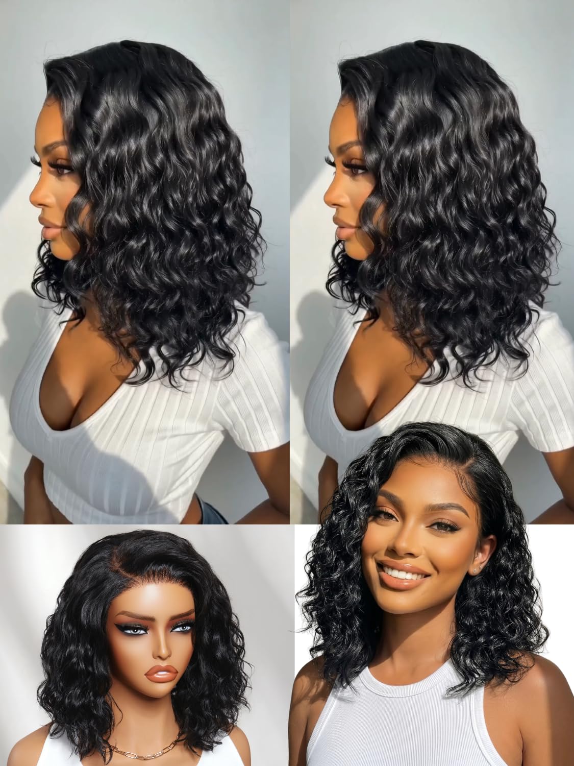 Nadula 13x4 HD Ombre Brown Wavy Bob Drawstring Wig Human Hair with Blonde Face Framing Layers Bangs,Pre Everything Glueless No Slip Wig Pre Plucked Ready to Wear Short Highlight Wavy Bob Wig 10inch