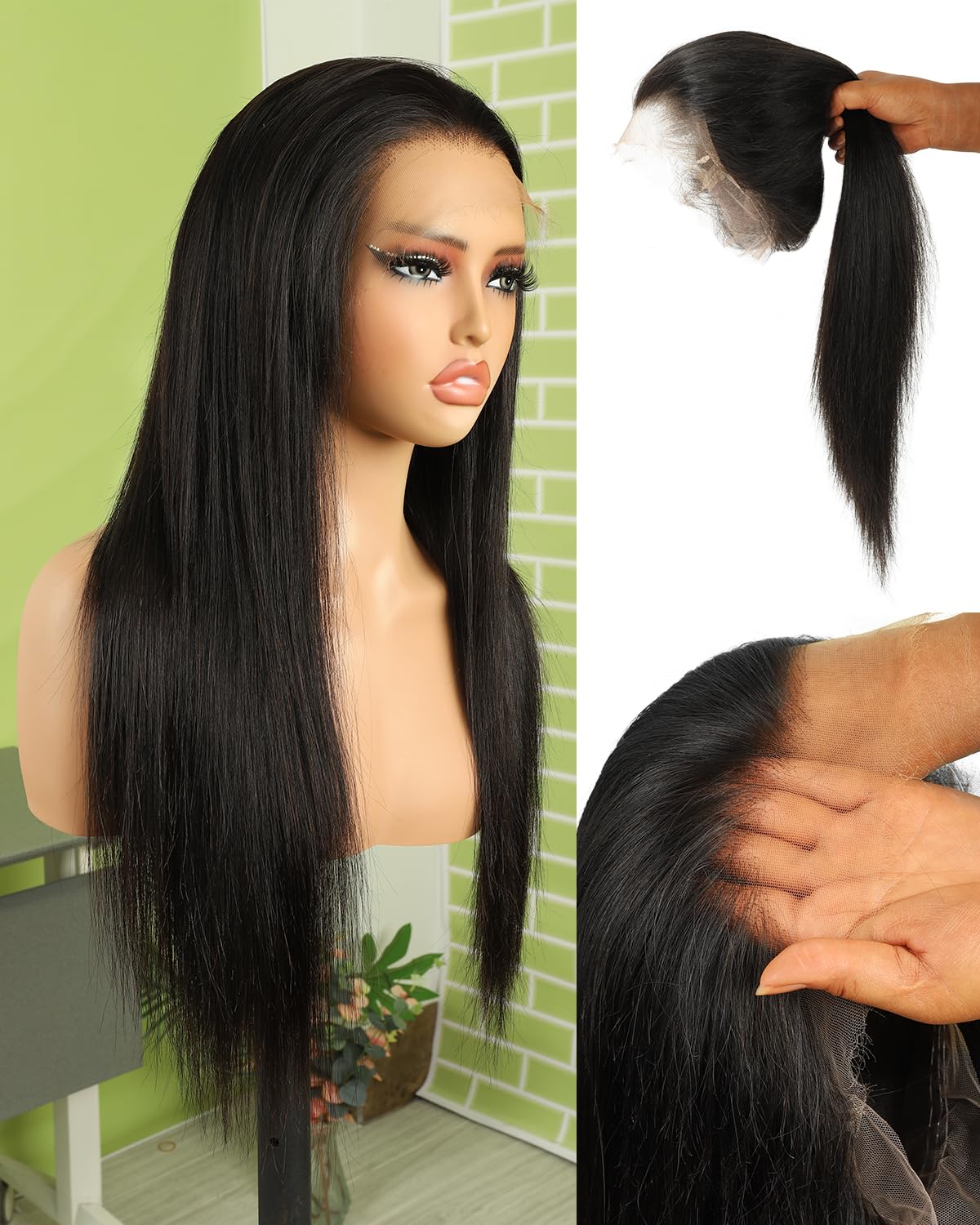 BEEOS 360 Drawstring SKINLIKE Real HD Lace Frontal Wig Straight 30 Inch | 250% Density Remy Human Hair Wig for Women,Pre-Plucked Natural Hairline,Bleached Knots,Perfect for High Ponytail and Updo Bun