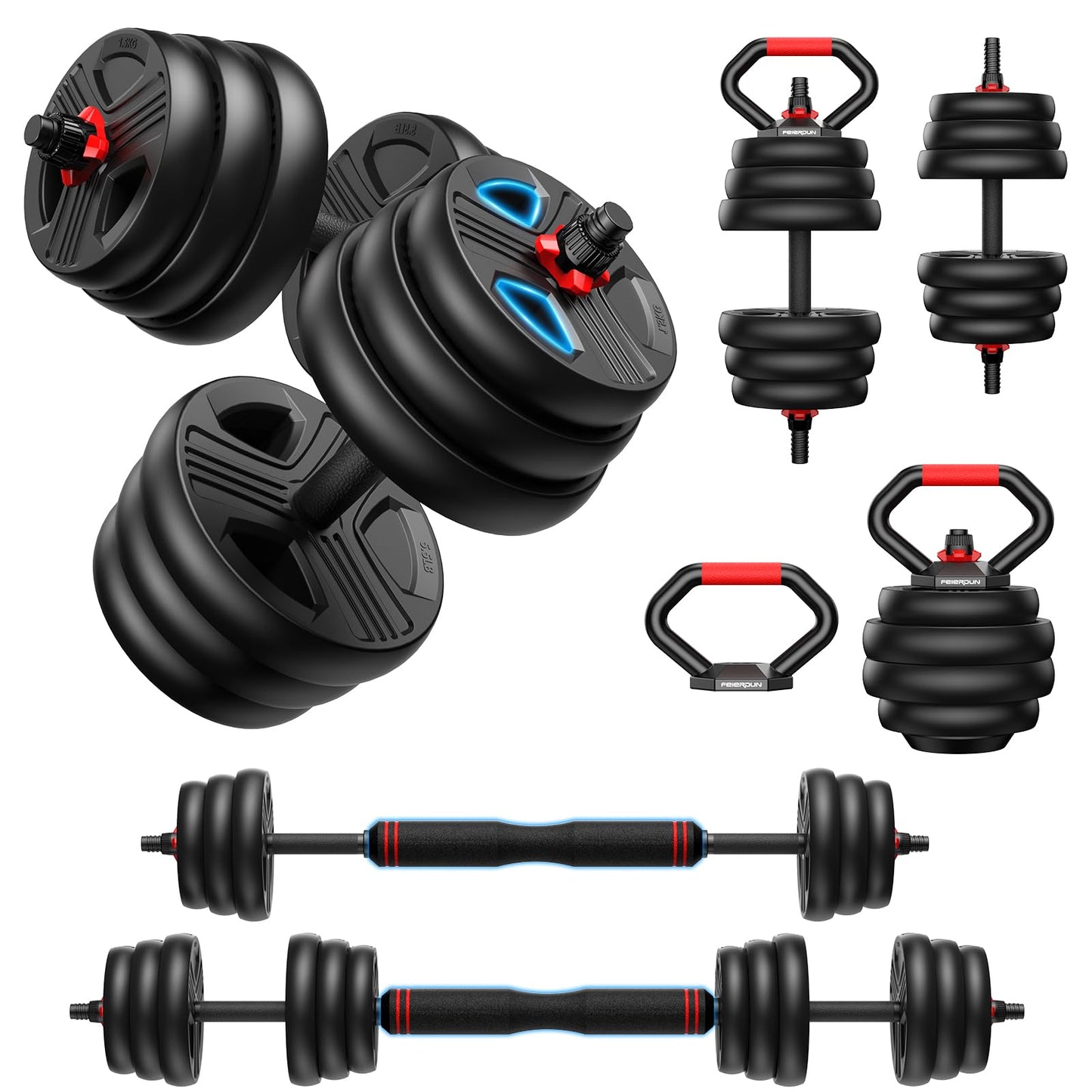FITPLAM Adjustable dumbbell set,20/35/45/55/70/90lbs Free Weights set with upgraded nut, 5 in 1 Weight Set Used as Kettlebells, Barbell, Push up Stand, Fitness Exercise for Home Gym Suitable Men/Women