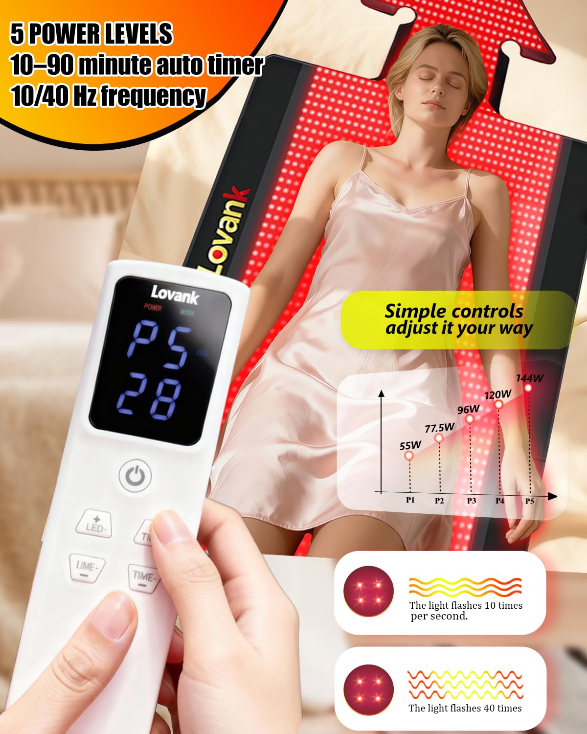 Red Light Therapy Mat Full Body 83" x 33", 2710 LEDs, 660&850nm | Easy-Clean TPU, 3 Light Modes, 5 Intensity Levels, Skin-Friendly for Everyday Home Use
