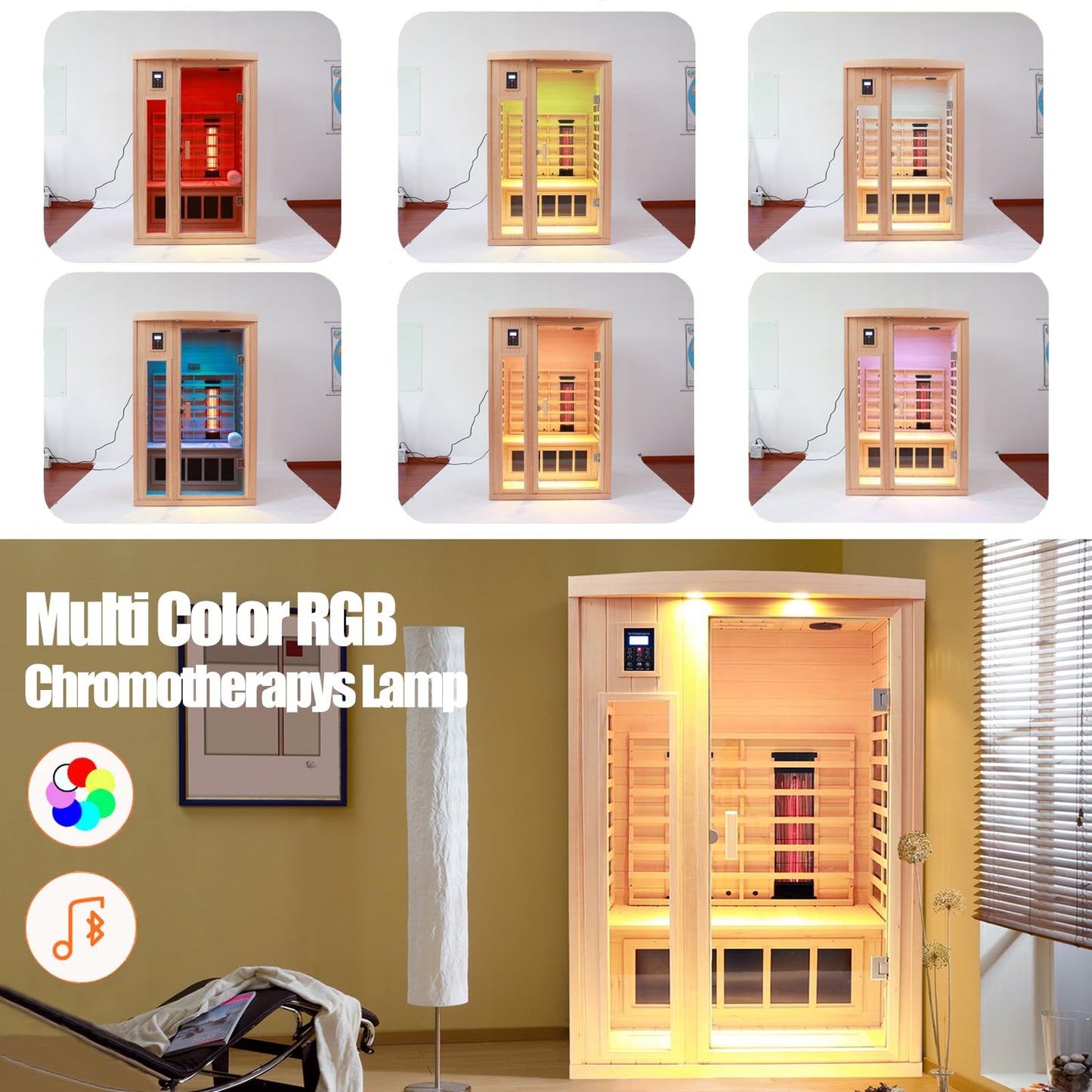 3 Person Infrared Sauna Ceramic Infrared Sauna w/Red Light Therapy | Far & Near Infrared Sauna Indoor, Low EMF Infrared Saunas for Home, Hemlock Deluxe Glass Home Sauna with Granite Backdrop