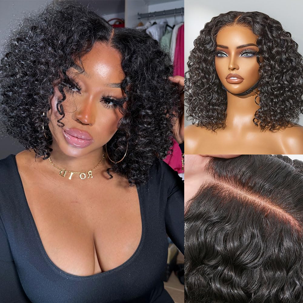 LUVME HAIR 12" Curly Bob Glueless with Blonde Highlights Wigs Human Hair | Without Spray Wigs Pre Plucked Pre Cut Undetectable HD Lace No-Glue Need Protective Wig Short Ready to Go Wig 180 Density