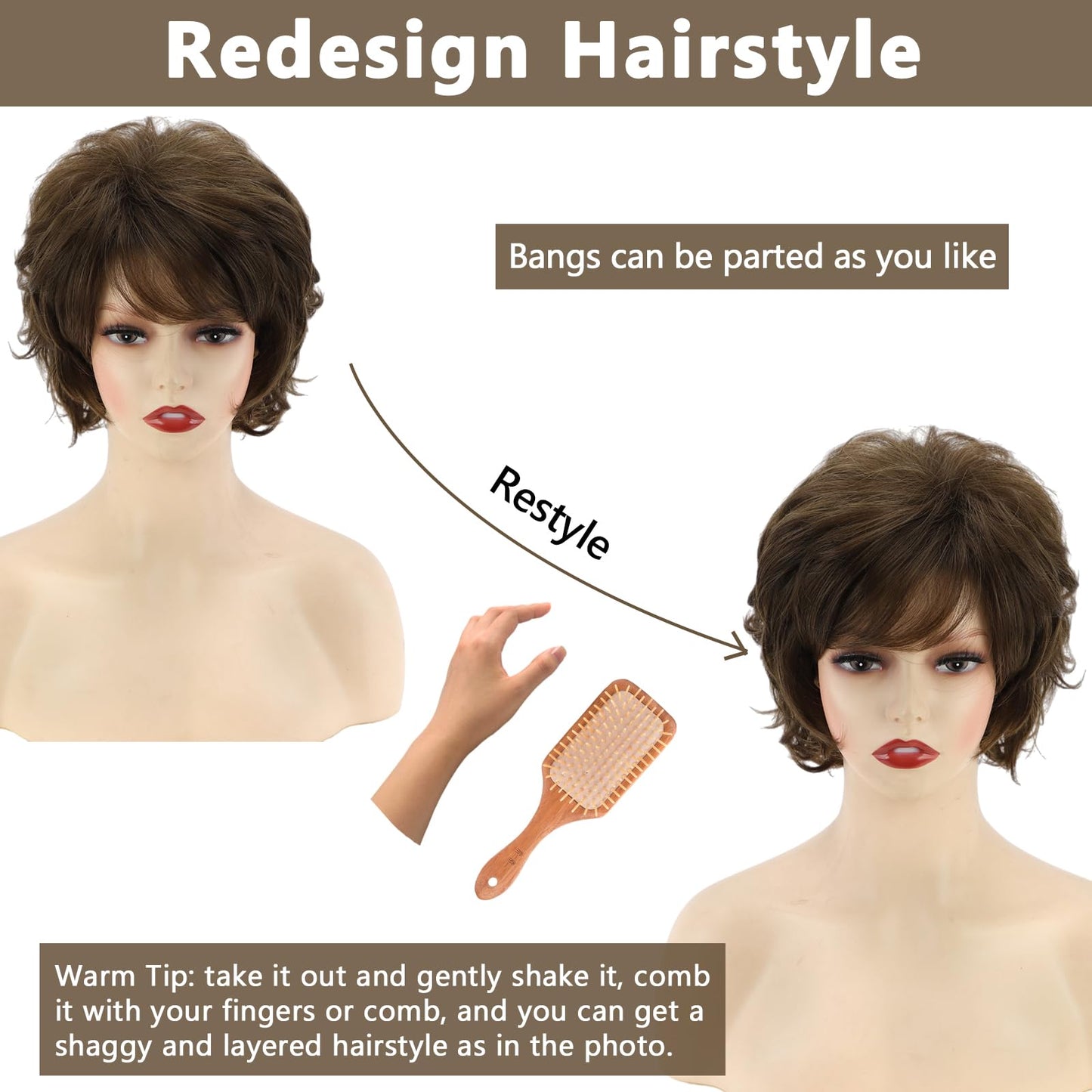 TISHINING Short Grey Curly Wigs for White Women Layered Silver Gray Pixie Cut Synthetic Full Wig with Bangs Natural Looking Daily Party Wigs for Older Women