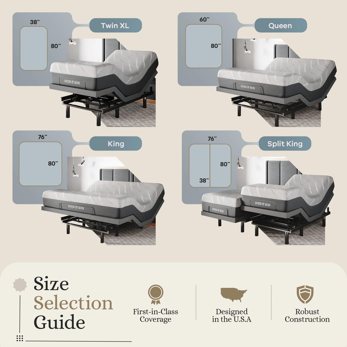 Sven & Son Classic Adjustable Bed Base, Head and Foot Lift, Massage, Under-Bed Lights, USB, Gel Memory, Zero Gravity Smart Frame - Full + 10 inch Memory Foam Matt (Firm)