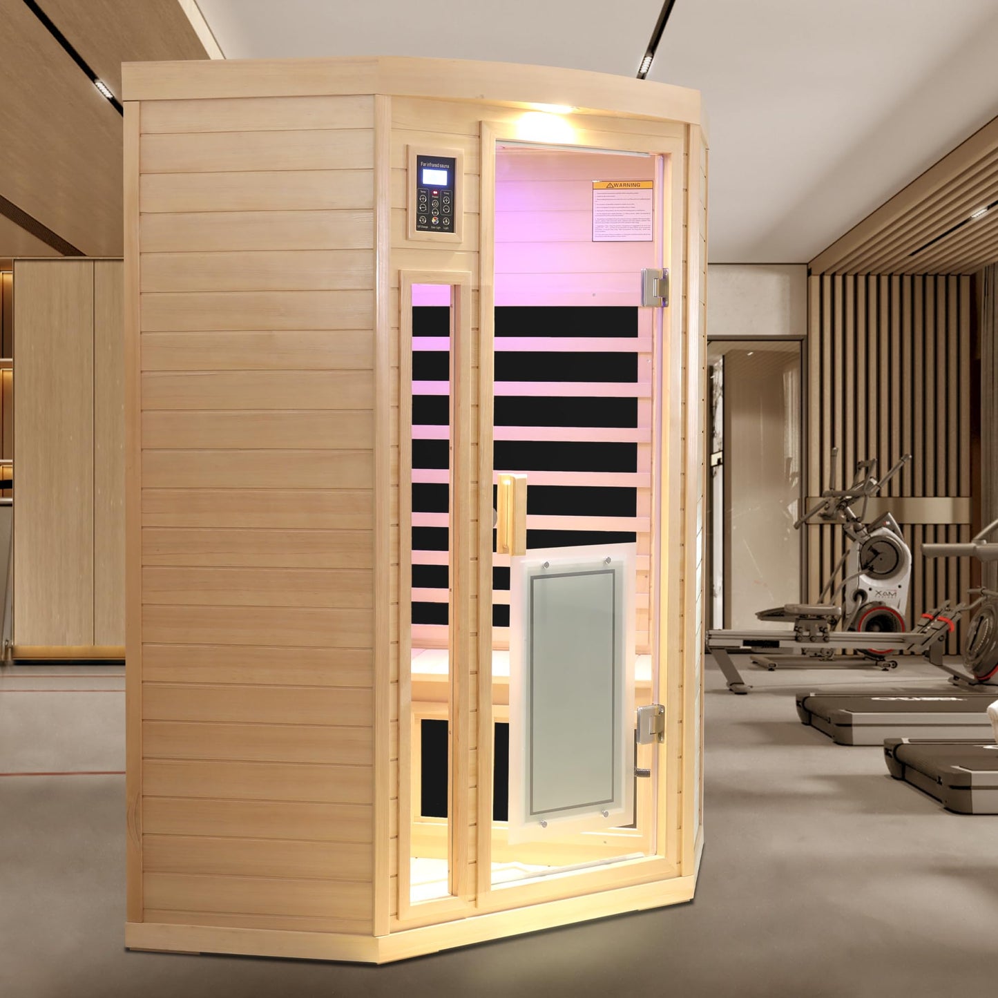 3 Person Infrared Sauna Ceramic Infrared Sauna w/Red Light Therapy | Far & Near Infrared Sauna Indoor, Low EMF Infrared Saunas for Home, Hemlock Deluxe Glass Home Sauna with Granite Backdrop