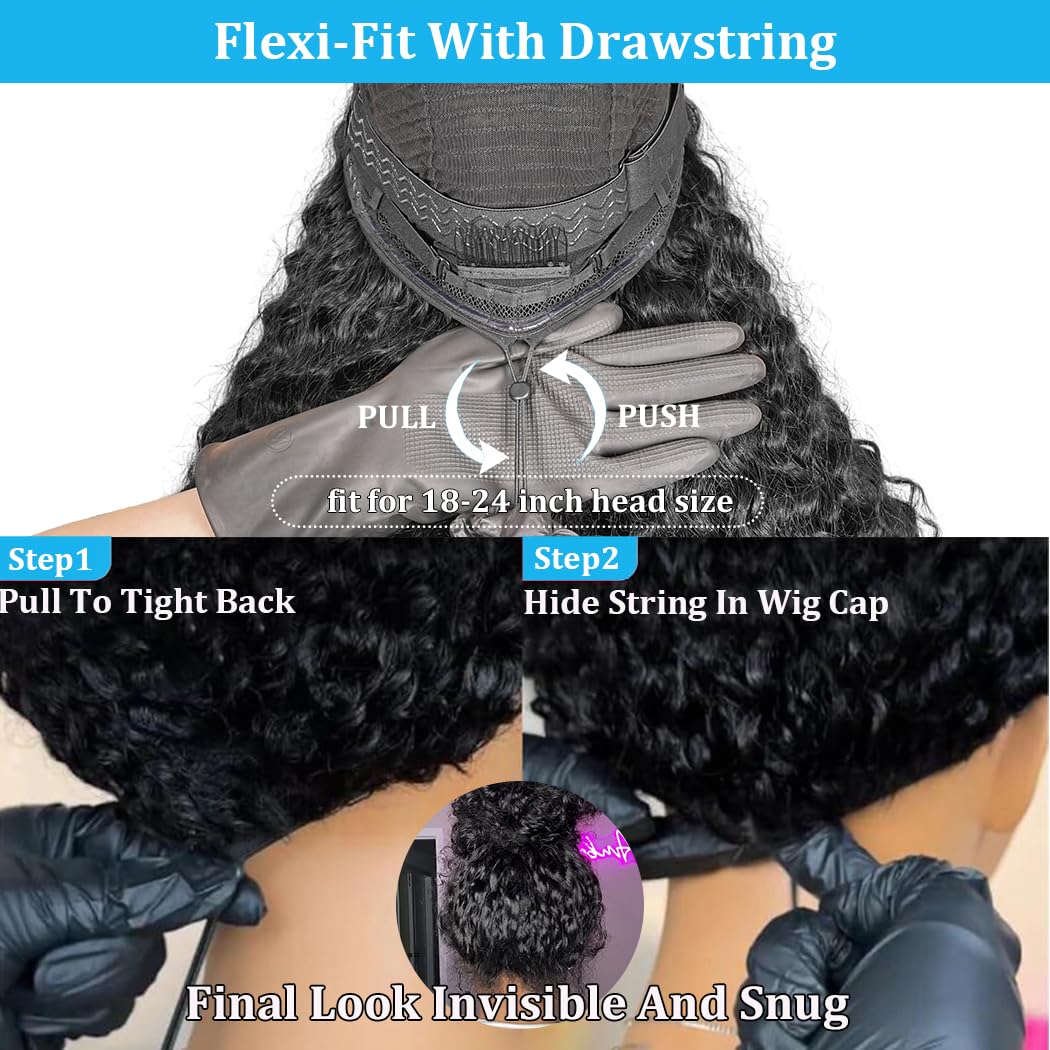 7X5 Deep Wave Wear And Go Glueless Wigs Human Hair Pre Plucked Pre Cut Hd Lace 210 Density Deep Wave Lace Front Wigs Human Hair 26 Inch Drawstring Curly Human Hair Wig For Women Beginner Friendly
