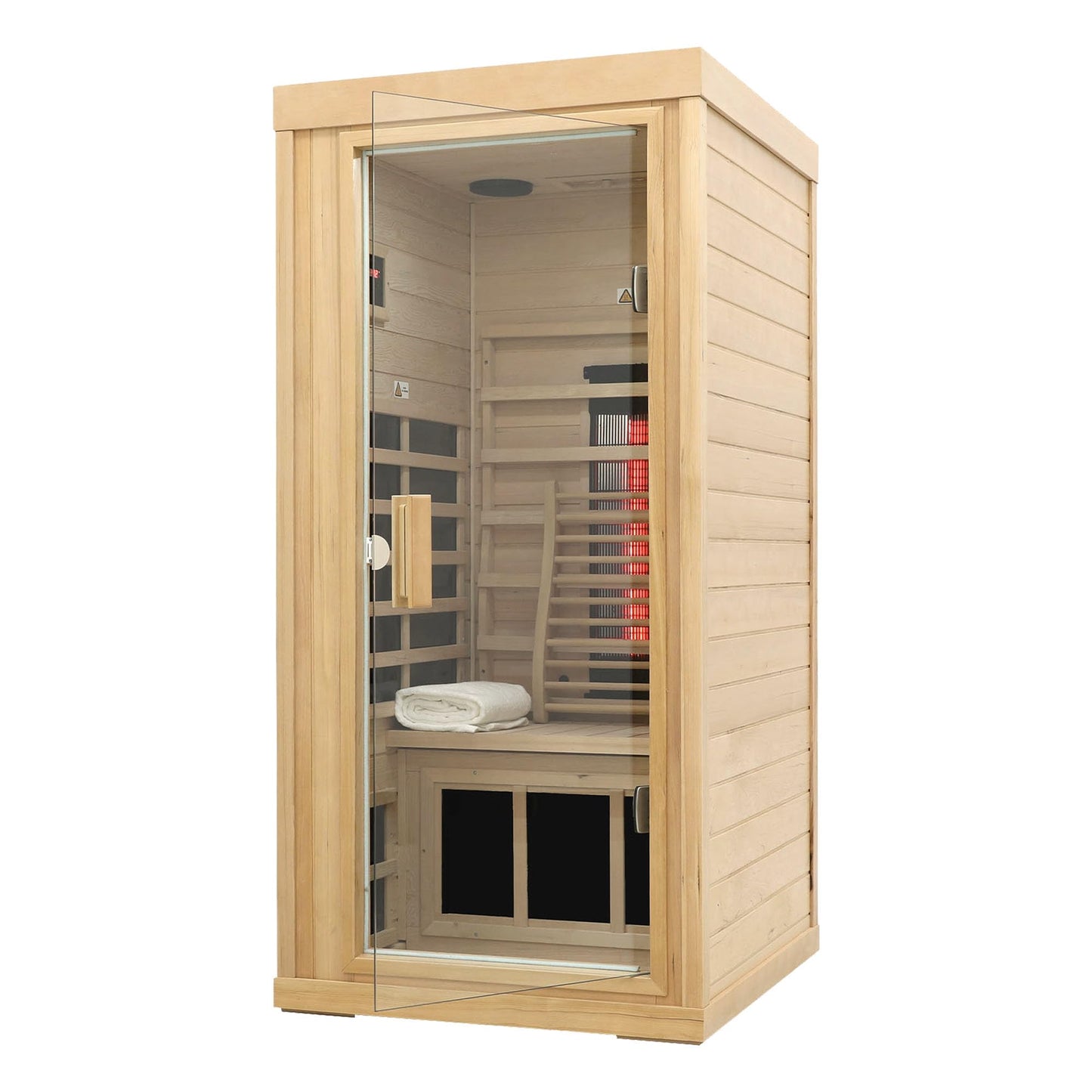 3 Person Infrared Sauna Ceramic Infrared Sauna w/Red Light Therapy | Far & Near Infrared Sauna Indoor, Low EMF Infrared Saunas for Home, Hemlock Deluxe Glass Home Sauna with Granite Backdrop