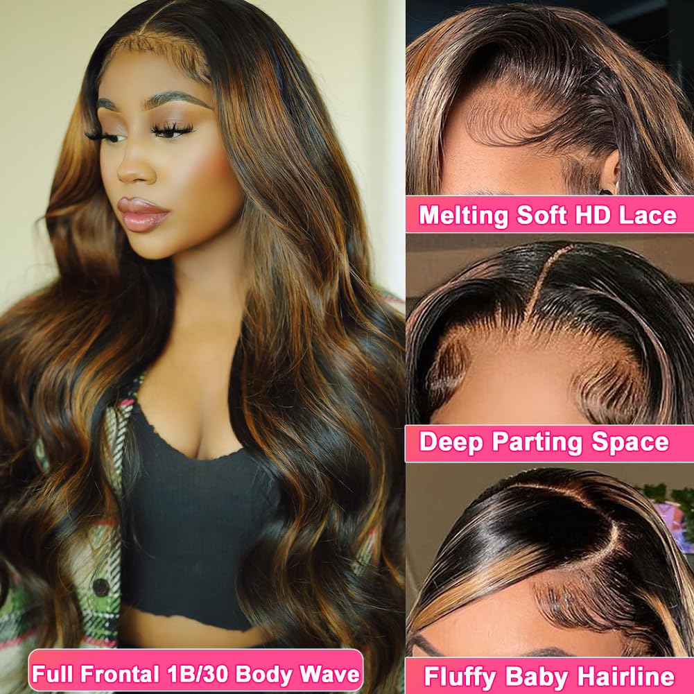 miear 360 Drawstring Lace Front Wigs Human Hair 4/27 Highlight Ombre Wig | 360 HD Full Lace Frontal Wig Body Wave Lace Front Wig Pre Plucked for Black Women 180% Density Honey Blonde Color 28inch