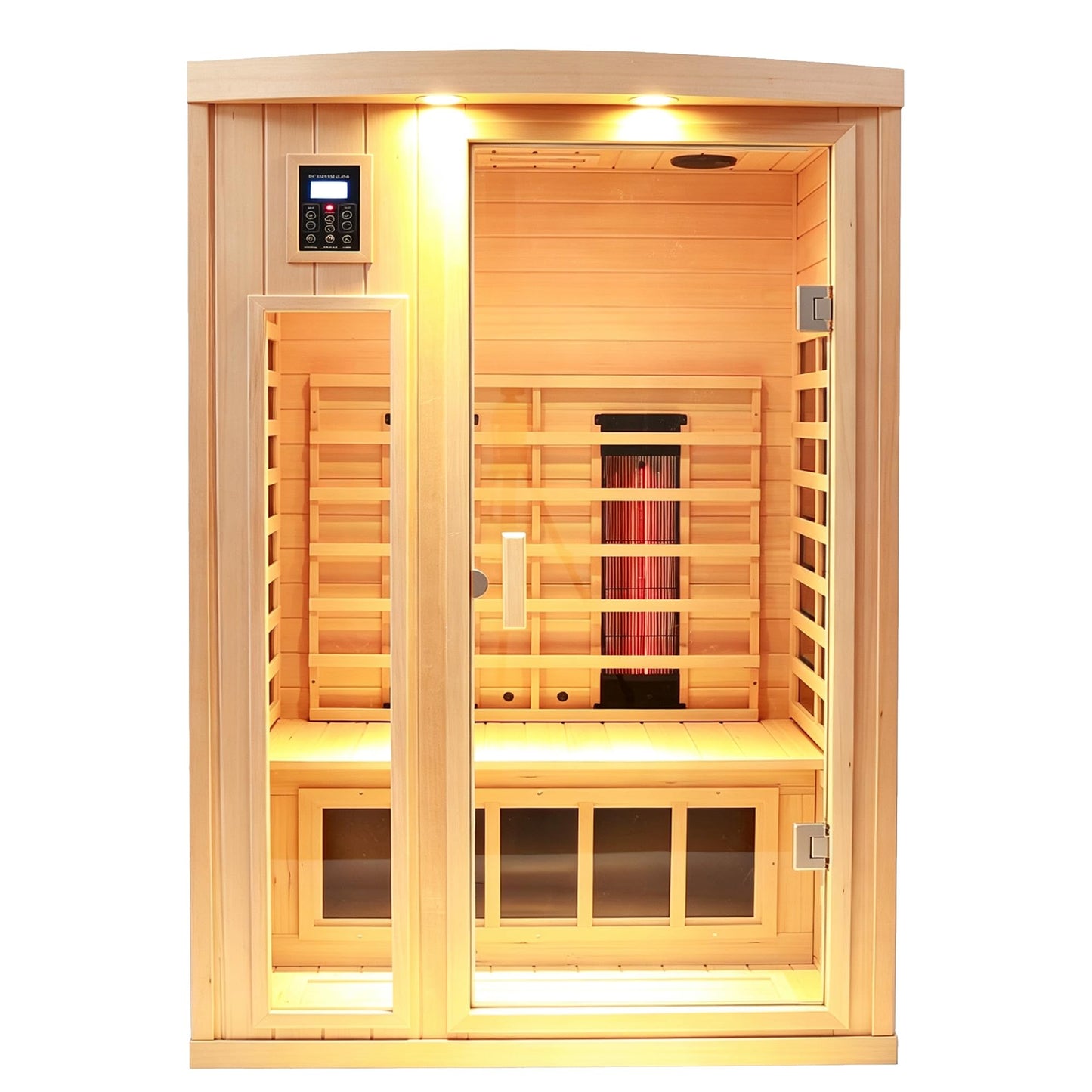 3 Person Infrared Sauna Ceramic Infrared Sauna w/Red Light Therapy | Far & Near Infrared Sauna Indoor, Low EMF Infrared Saunas for Home, Hemlock Deluxe Glass Home Sauna with Granite Backdrop
