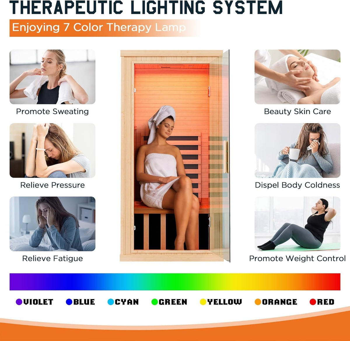 Albott 4 Person Infrared Sauna with 7-Color Light Therapy, Low EMF 2145W