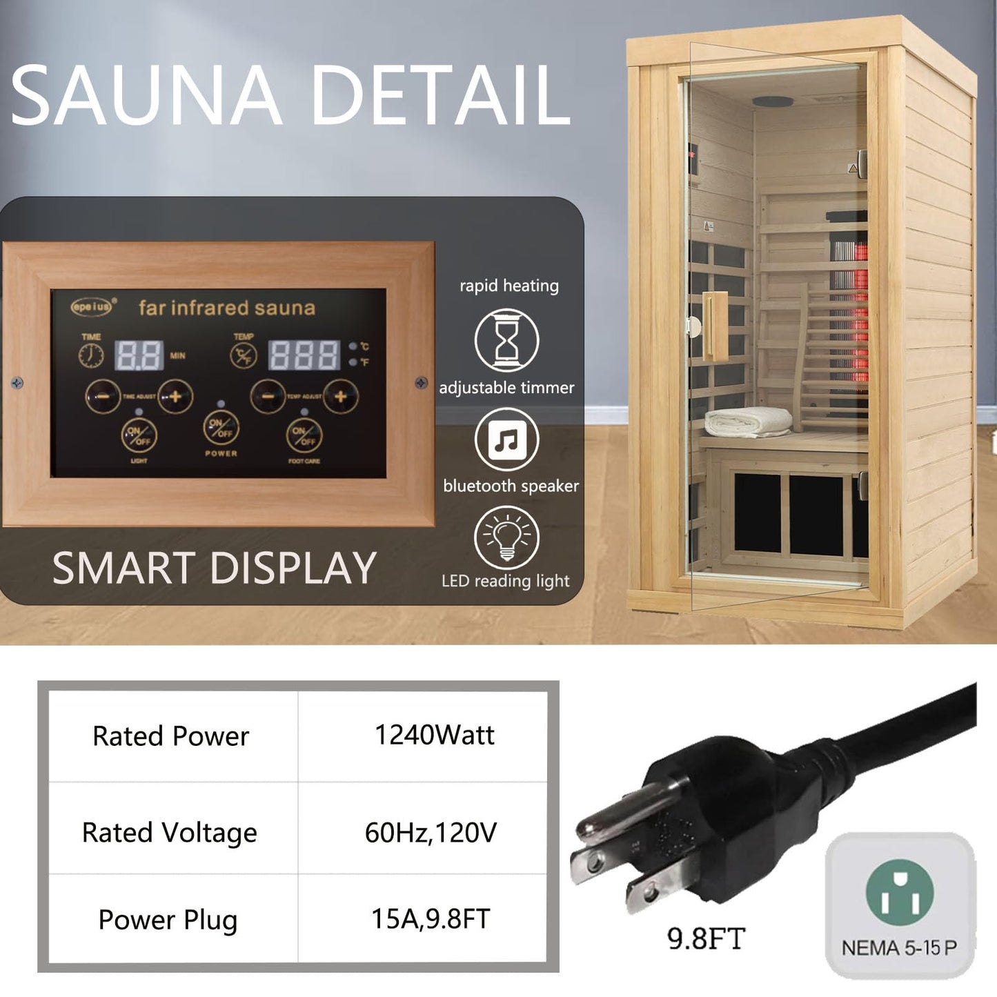 3 Person Infrared Sauna Ceramic Infrared Sauna w/Red Light Therapy | Far & Near Infrared Sauna Indoor, Low EMF Infrared Saunas for Home, Hemlock Deluxe Glass Home Sauna with Granite Backdrop