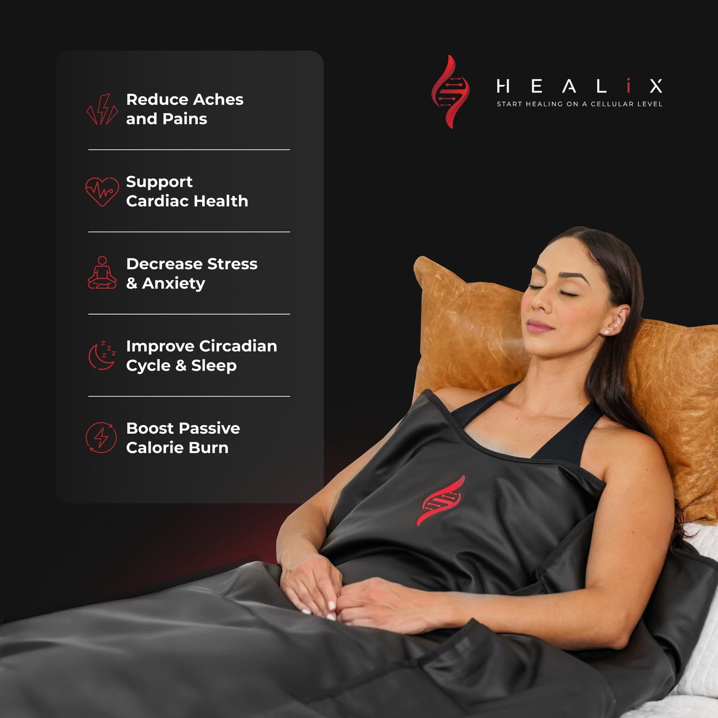 Healix Infrared Sauna Blanket - Zero EMF Portable Sauna for Detox, Recovery & Wellness - 10,000-Strand Far Infrared Carbon Fiber Heating, Adjustable 77-176°F | Zipper Seam Closure