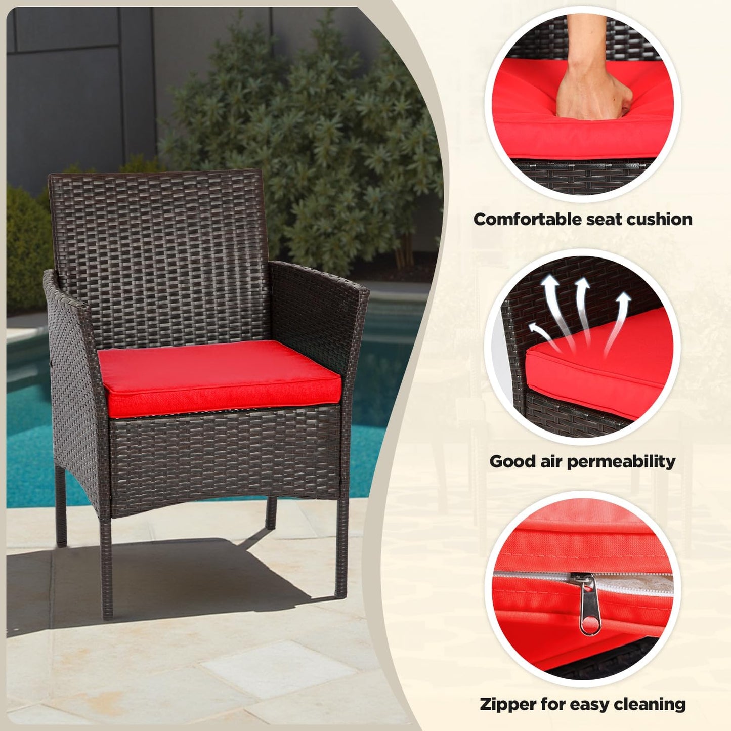FDW 4-Piece Patio Furniture Set | Black | Outdoor Wicker Furniture | with Coffee Table | Modern Rattan Chairs Conversation Set | Outdoor Seating | Weather-Resistant | for Porch, Garden, Lawn