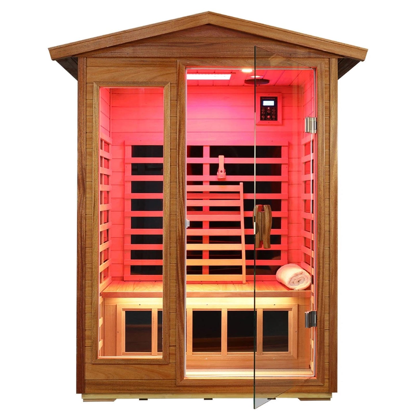 3 Person Infrared Sauna Ceramic Infrared Sauna w/Red Light Therapy | Far & Near Infrared Sauna Indoor, Low EMF Infrared Saunas for Home, Hemlock Deluxe Glass Home Sauna with Granite Backdrop