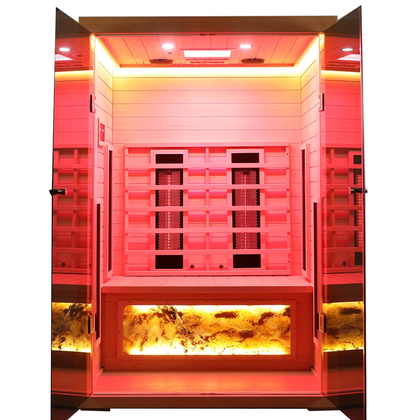 3 Person Infrared Sauna Ceramic Infrared Sauna w/Red Light Therapy | Far & Near Infrared Sauna Indoor, Low EMF Infrared Saunas for Home, Hemlock Deluxe Glass Home Sauna with Granite Backdrop