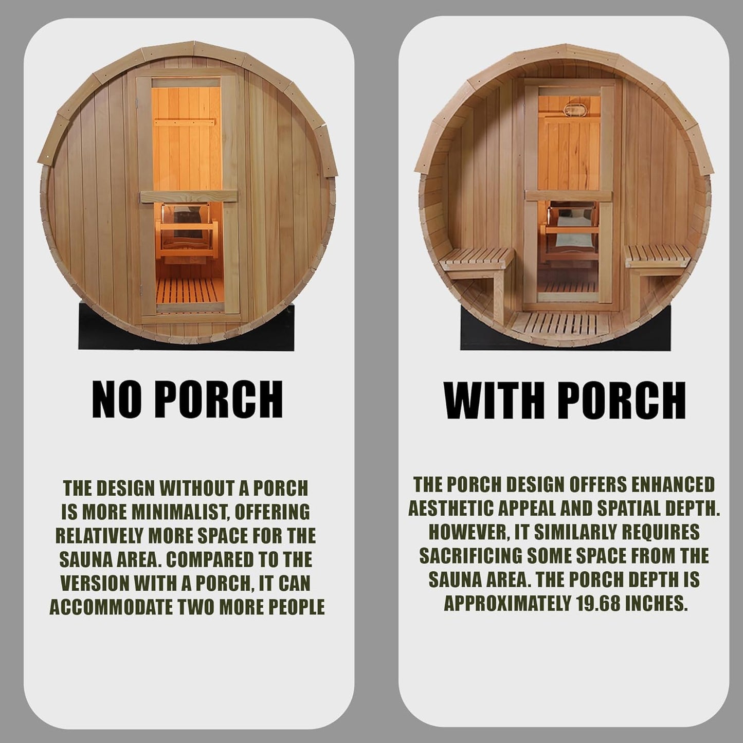Customize Outdoor Barrel Sauna with Porch,Wood Burning Stove or Electric Stove,4-8 Person DIY Wooden Sauna Kit