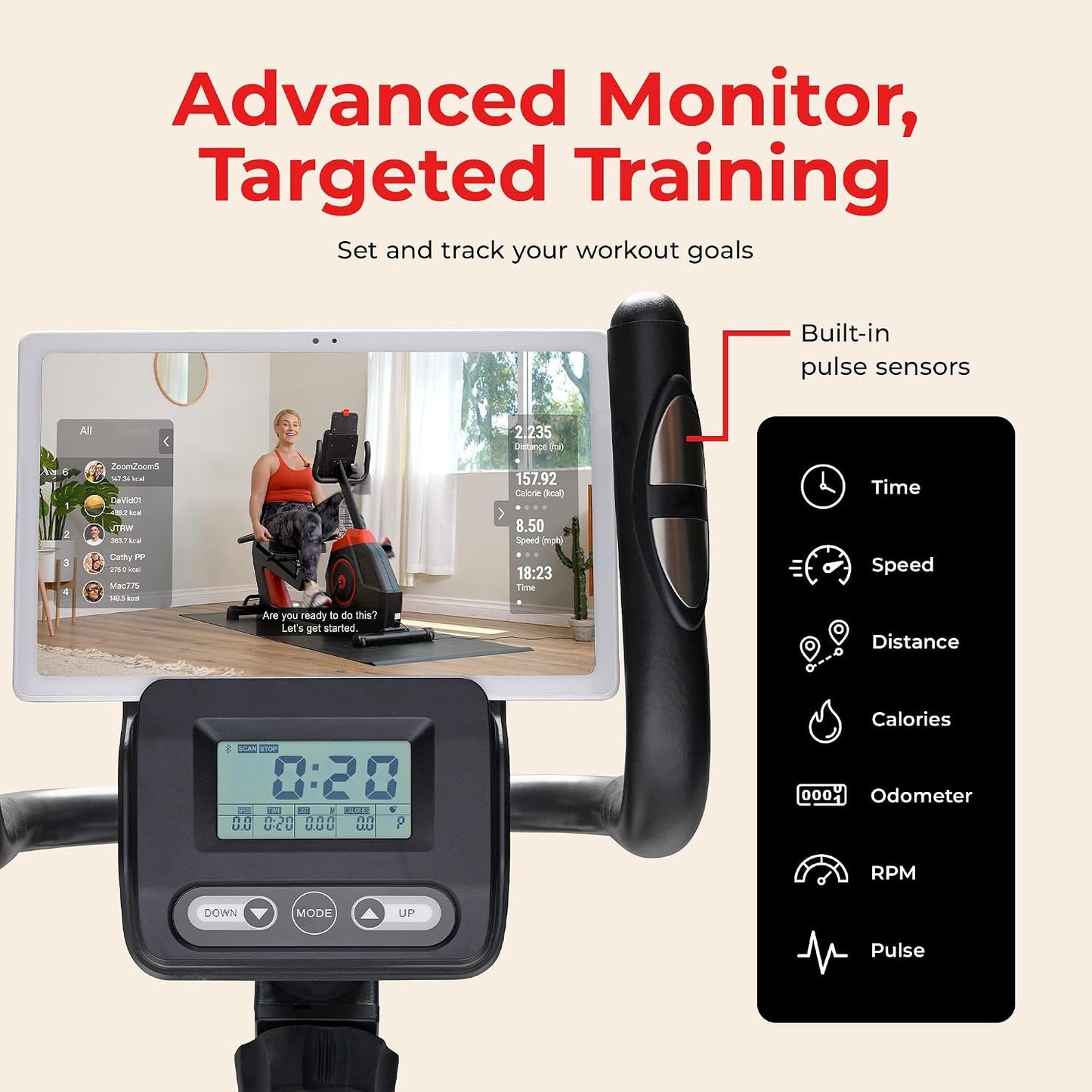 Sunny Health & Fitness Smart Recumbent Bike, Wide Cushioned Seat & Back, Indoor Cycling Machine for Adult/Seniors Home Exercise, Free SunnyFit App Connection