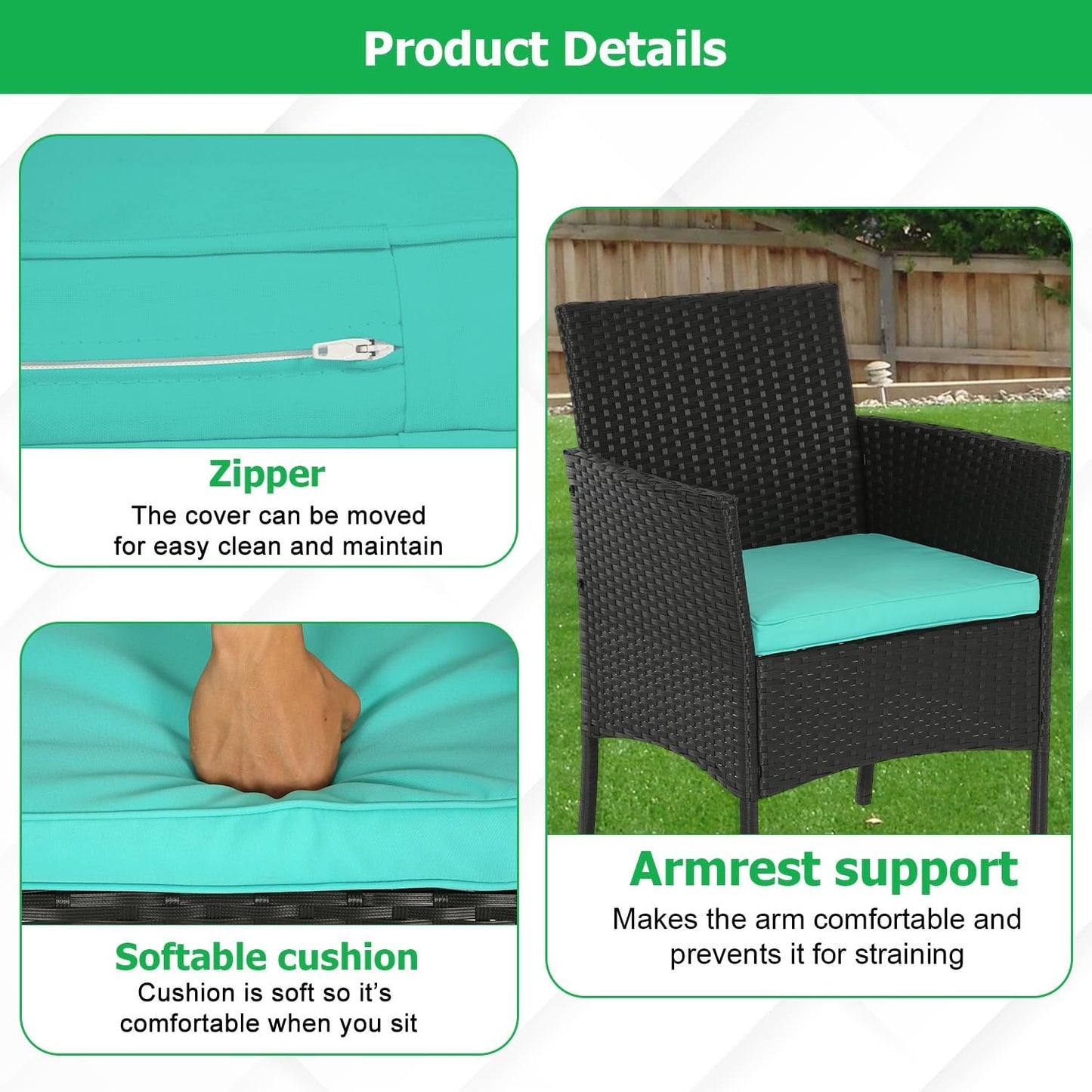FDW 4-Piece Patio Furniture Set | Black | Outdoor Wicker Furniture | with Coffee Table | Modern Rattan Chairs Conversation Set | Outdoor Seating | Weather-Resistant | for Porch, Garden, Lawn