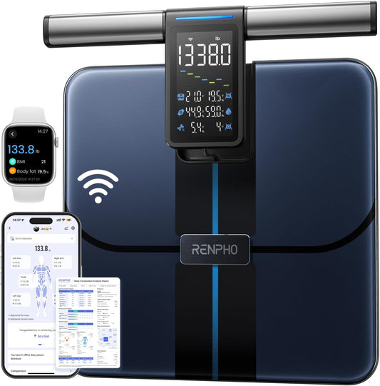 RENPHO Smart Scale with Large Handle Display, Wi-Fi & Wireless Connection | Body Composition Scale with BMI, Body Fat, Muscle Mass, 8 Electrodes, 50+ Metrics, Home Use, MorphoScan Aspire