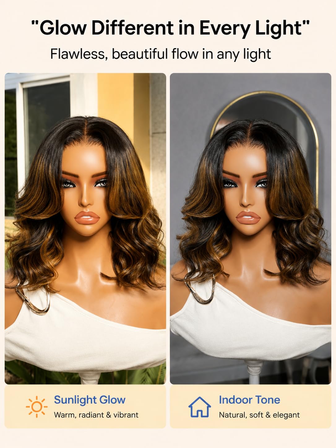 Nadula 13x4 HD Ombre Brown Wavy Bob Drawstring Wig Human Hair with Blonde Face Framing Layers Bangs,Pre Everything Glueless No Slip Wig Pre Plucked Ready to Wear Short Highlight Wavy Bob Wig 10inch