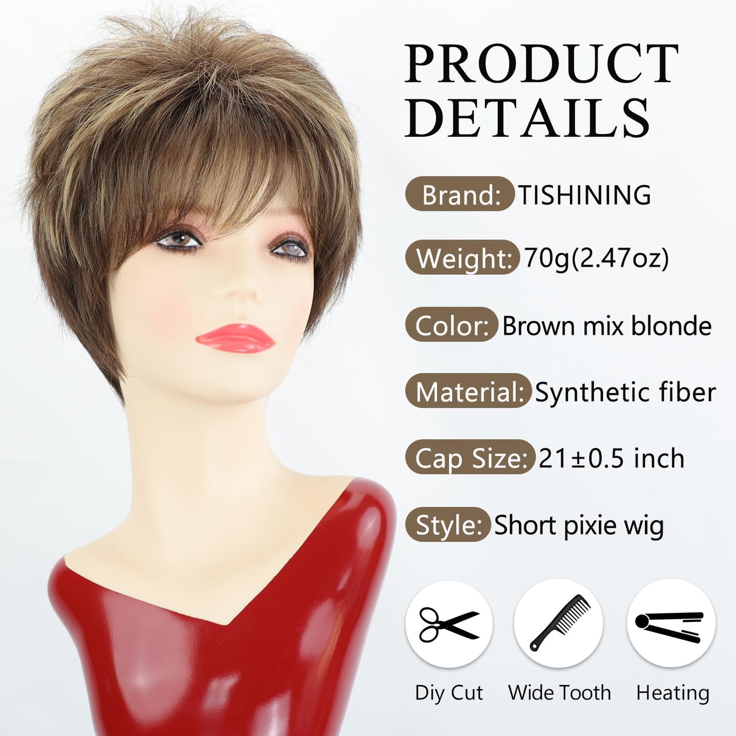 TISHINING Short Grey Curly Wigs for White Women Layered Silver Gray Pixie Cut Synthetic Full Wig with Bangs Natural Looking Daily Party Wigs for Older Women