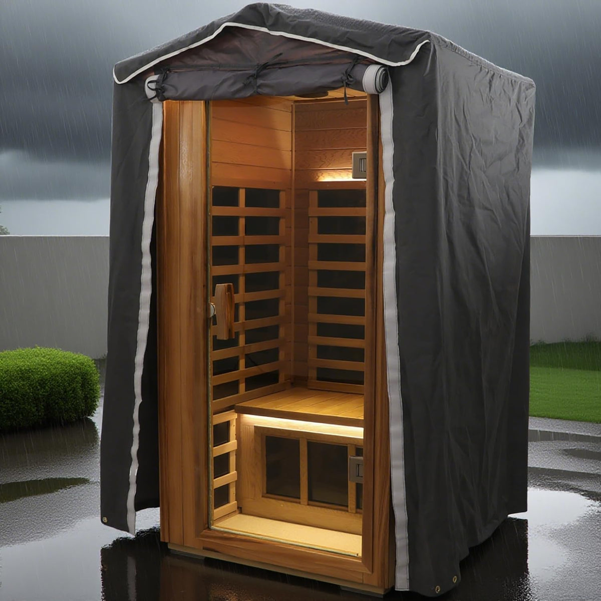 LTCCDSS Ultra-Low EMF Outdoor Infrared Sauna 2 Person, Composite Wood Far Infrared Sauna for Home, EMF 0.1-1mG, Bluetooth & Chromotherapy