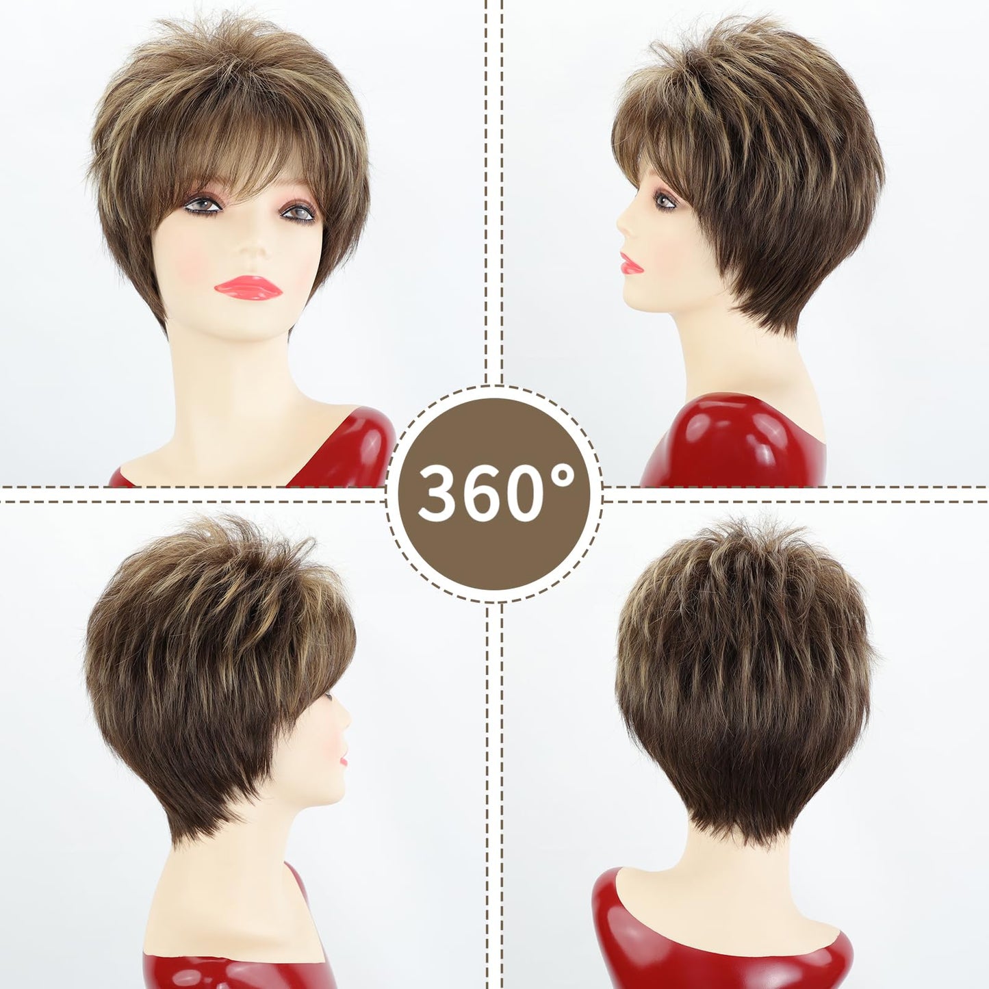 TISHINING Short Grey Curly Wigs for White Women Layered Silver Gray Pixie Cut Synthetic Full Wig with Bangs Natural Looking Daily Party Wigs for Older Women