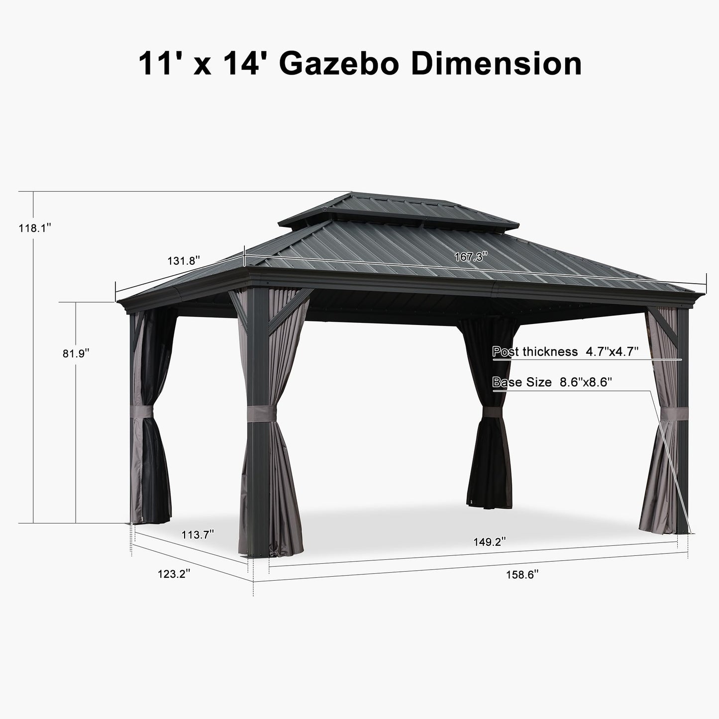 PURPLE LEAF Large Gazebo 12' X 24' with Galvanized Steel, Gray | 4.7" Thick Post, Built in Drainage, Windproof Cool Breeze, Snowproof & Rustproof, 260 GSM Textilene Netting, Fit Any Yard
