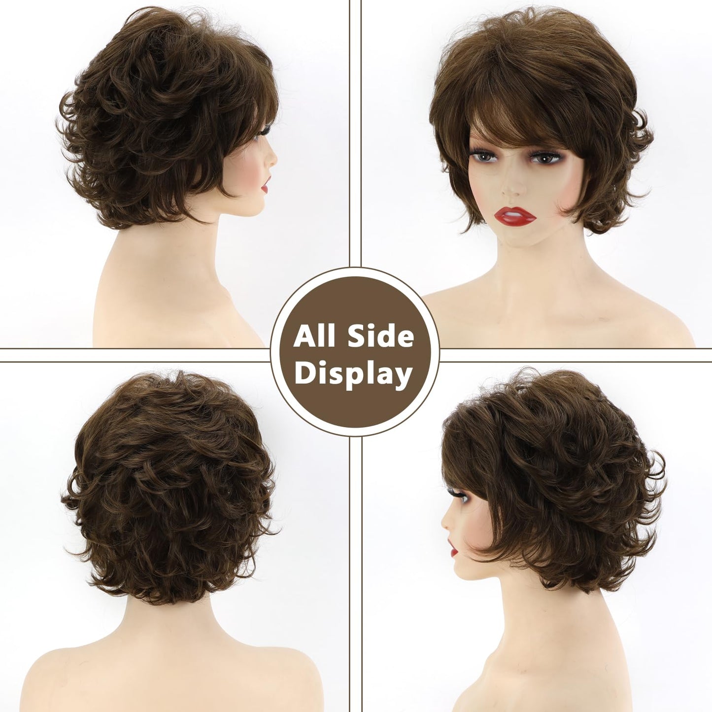 TISHINING Short Grey Curly Wigs for White Women Layered Silver Gray Pixie Cut Synthetic Full Wig with Bangs Natural Looking Daily Party Wigs for Older Women