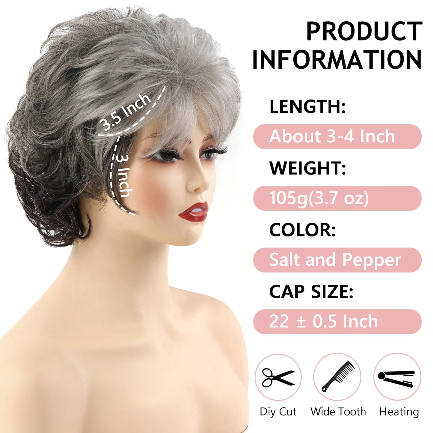 TISHINING Short Grey Curly Wigs for White Women Layered Silver Gray Pixie Cut Synthetic Full Wig with Bangs Natural Looking Daily Party Wigs for Older Women