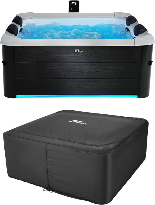 MSpa Square Hydro Jets Bubble Spa with Hard Exterior & Soft Lining Interior | 4 to 6 Person Hot Tub with 2 Covers (1 Standard and 1 Energy-Efficient Cover), Oslo
