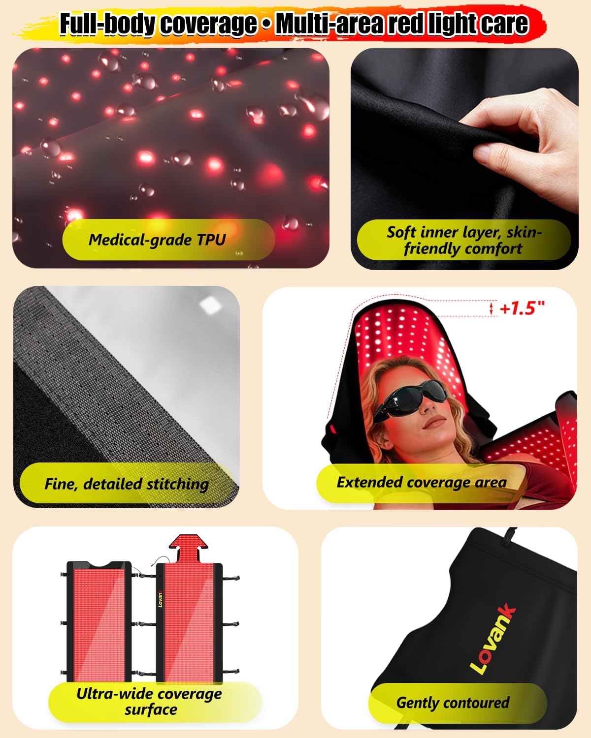 Red Light Therapy Mat Full Body 83" x 33", 2710 LEDs, 660&850nm | Easy-Clean TPU, 3 Light Modes, 5 Intensity Levels, Skin-Friendly for Everyday Home Use