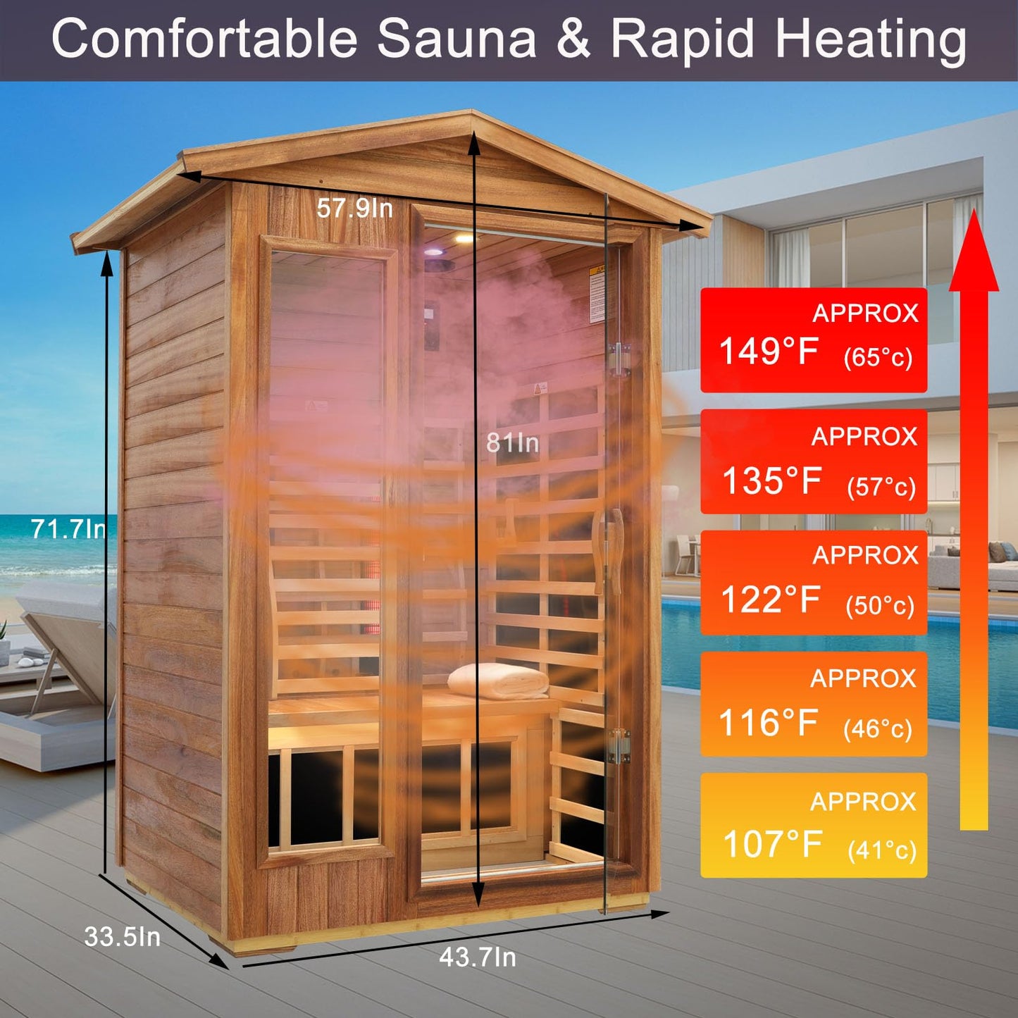 3 Person Infrared Sauna Ceramic Infrared Sauna w/Red Light Therapy | Far & Near Infrared Sauna Indoor, Low EMF Infrared Saunas for Home, Hemlock Deluxe Glass Home Sauna with Granite Backdrop