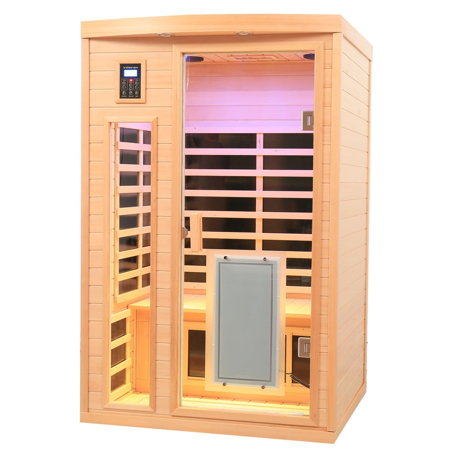 3 Person Infrared Sauna Ceramic Infrared Sauna w/Red Light Therapy | Far & Near Infrared Sauna Indoor, Low EMF Infrared Saunas for Home, Hemlock Deluxe Glass Home Sauna with Granite Backdrop