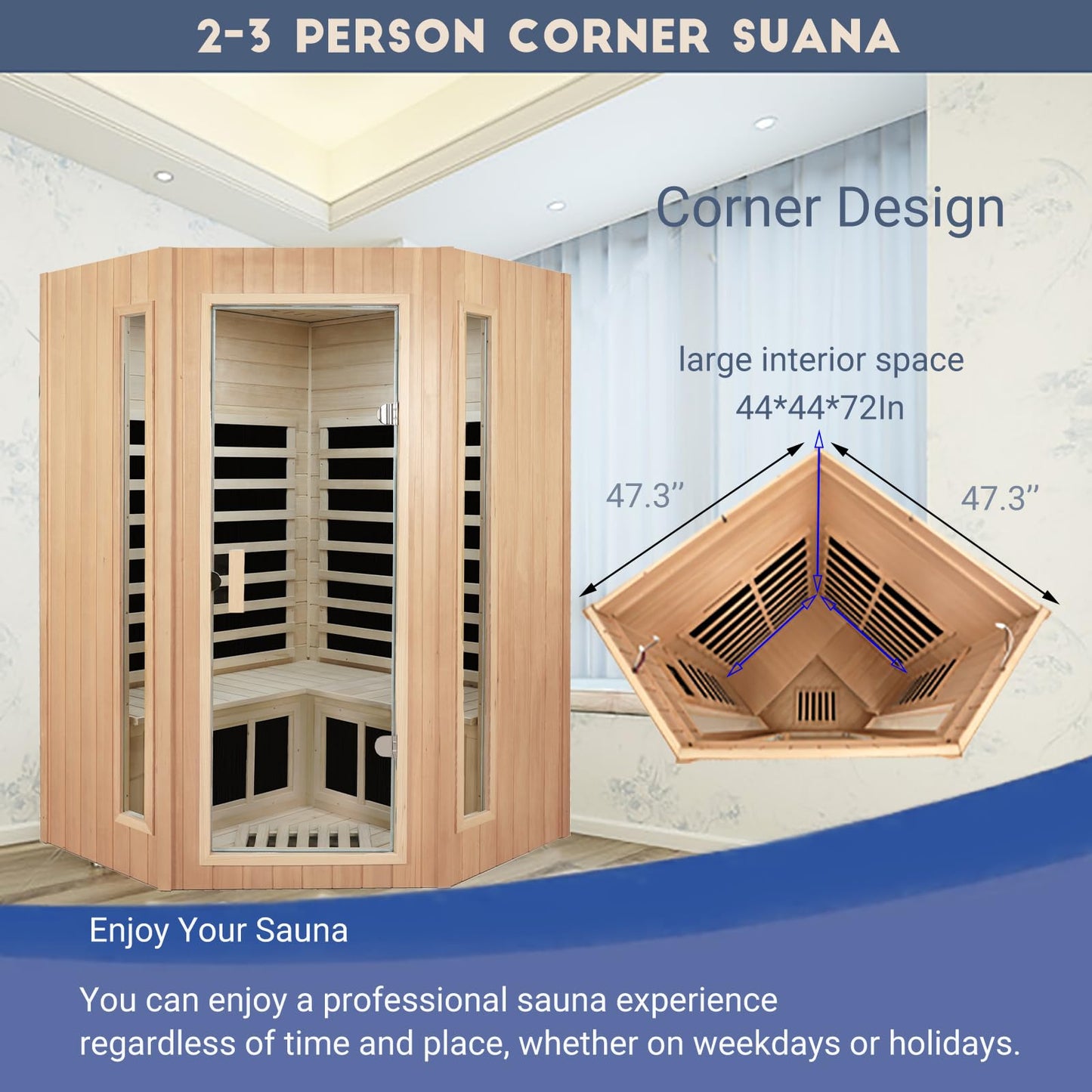 3 Person Infrared Sauna Ceramic Infrared Sauna w/Red Light Therapy | Far & Near Infrared Sauna Indoor, Low EMF Infrared Saunas for Home, Hemlock Deluxe Glass Home Sauna with Granite Backdrop