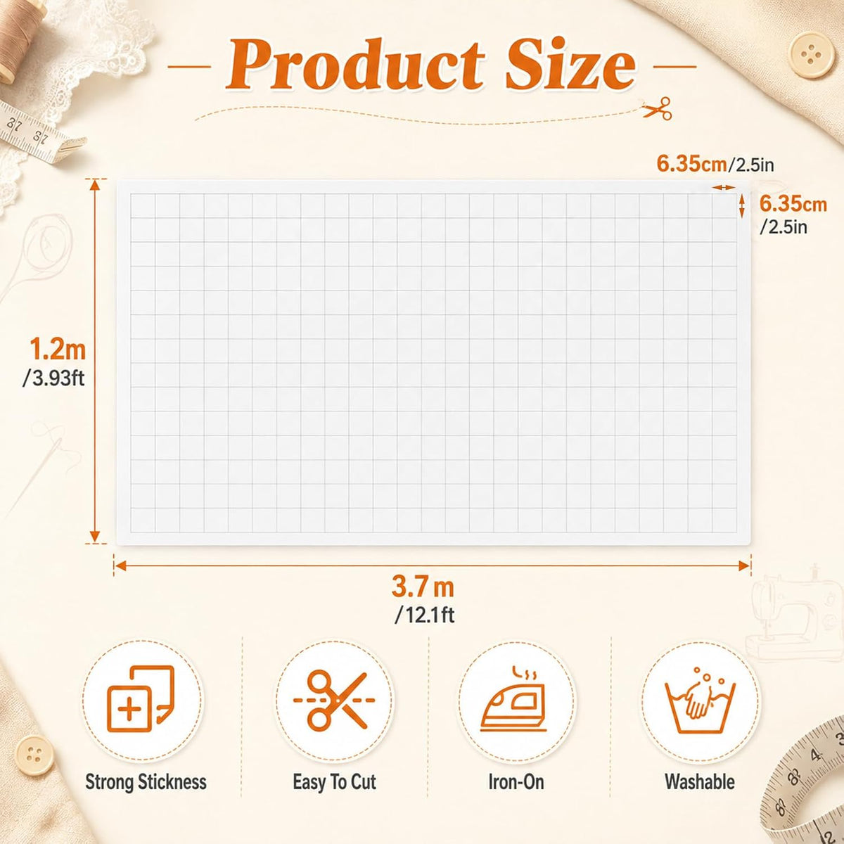 Fusible Interfacing for Sewing 2.5 Inch Grid Iron on Interfacing, White