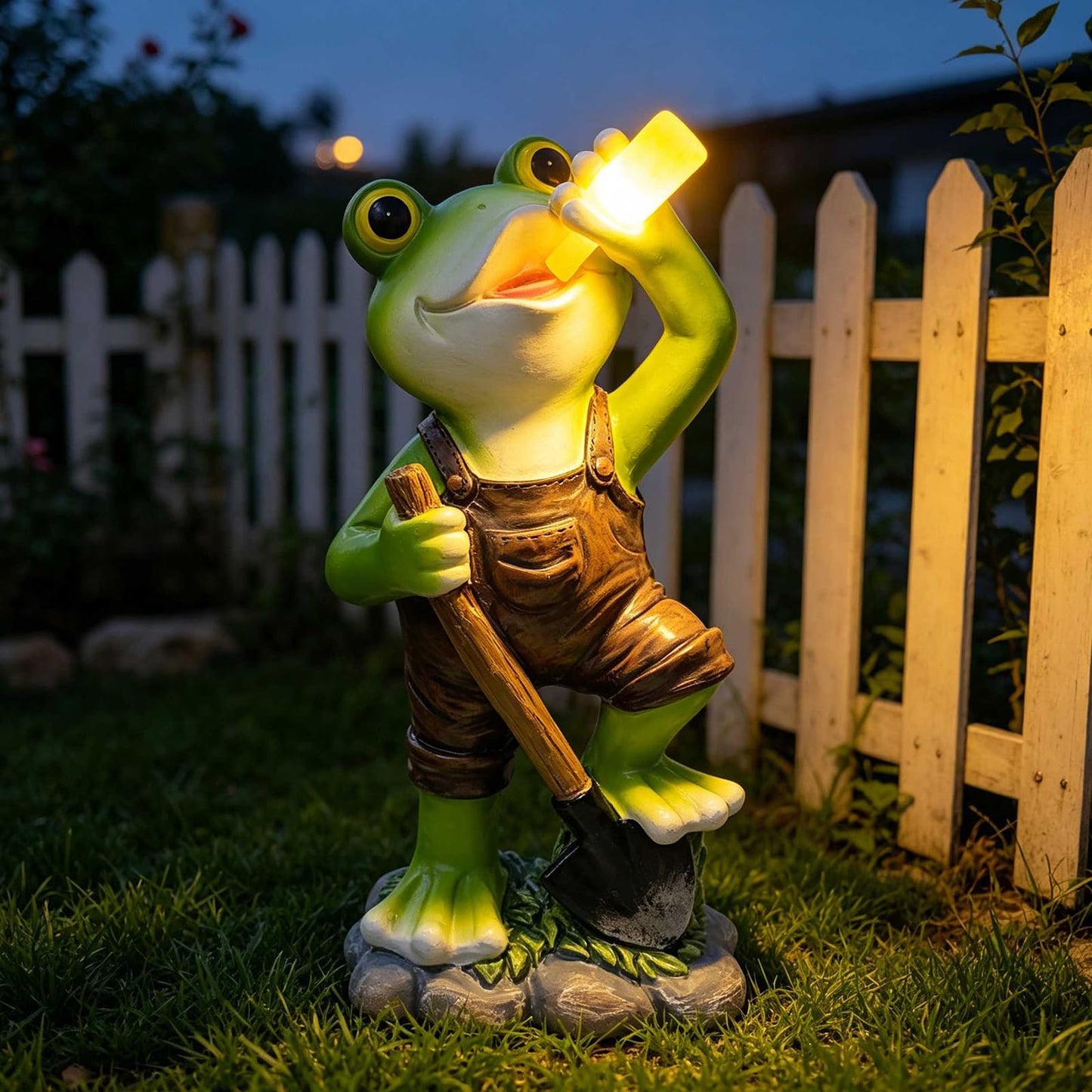 Solar Frog with Umbrella Statue - LED Solar Powered Garden Decor, Auto On/Off Waterproof Resin Outdoor Sculpture for Patio, Yard, Pond, Unique Gardening Gifts for Women & Mom