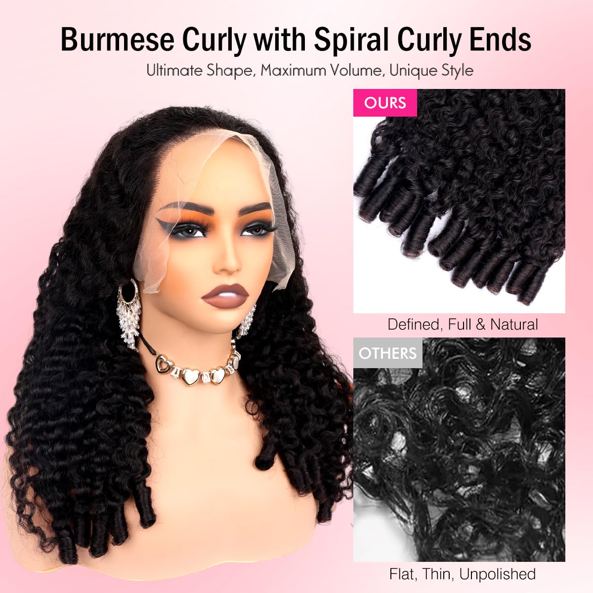 PERISMODA 13x6 Full Lace Frontal Burmese Curly Wig Human Hair 200 Density HD Transparent Lace Frontal Wigs Human Hair with Spiral Curly Ends 15A Virgin Human Hair for Women 28 Inch