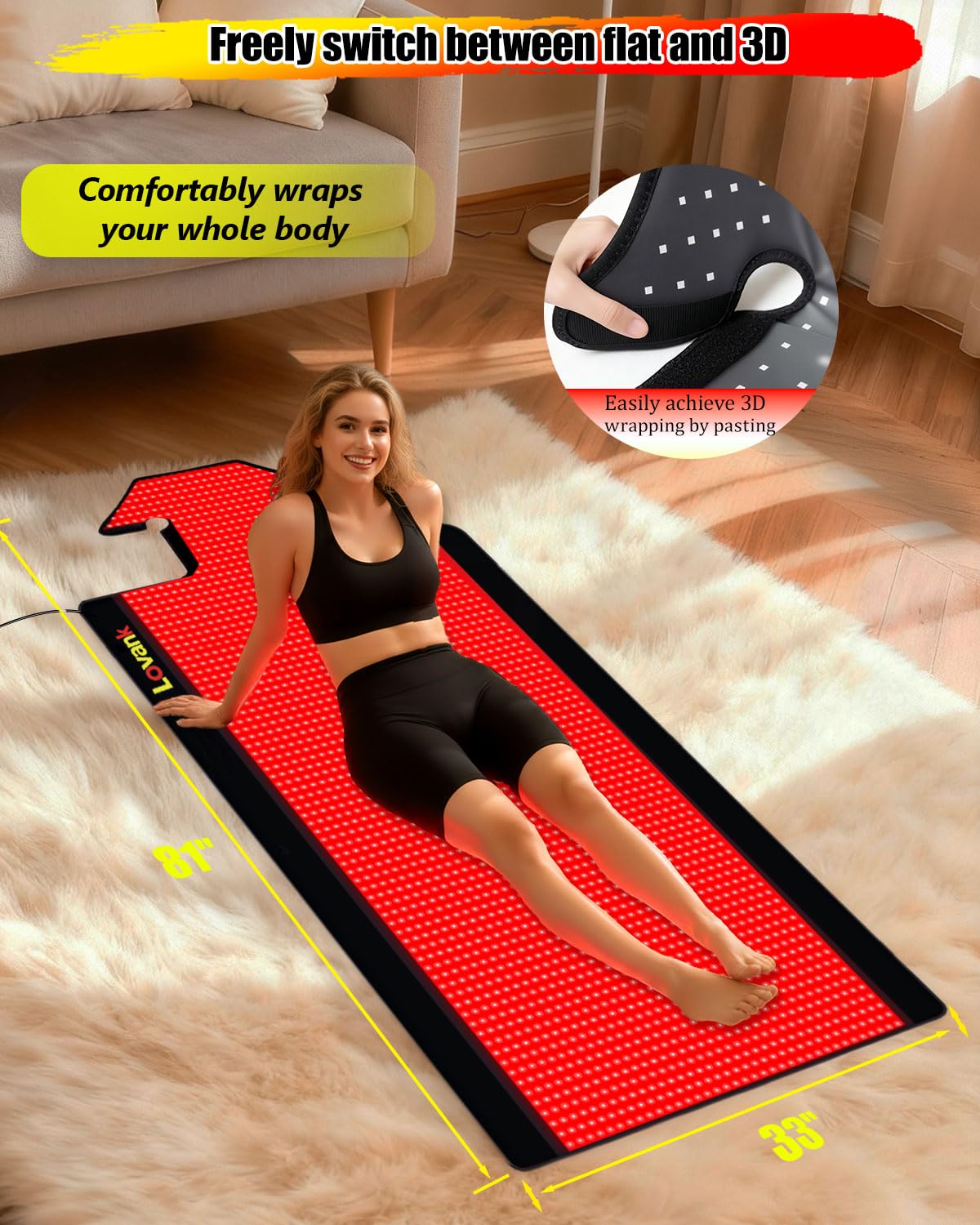 Red Light Therapy Mat Full Body 83" x 33", 2710 LEDs, 660&850nm | Easy-Clean TPU, 3 Light Modes, 5 Intensity Levels, Skin-Friendly for Everyday Home Use