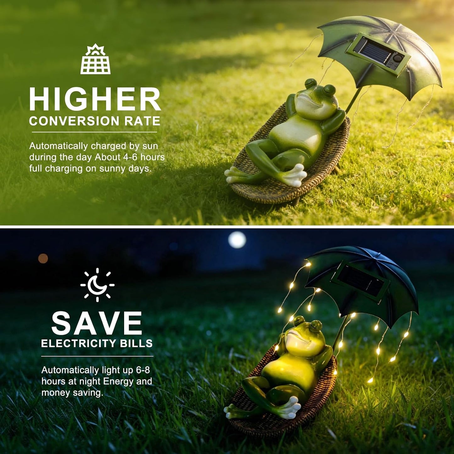 Solar Frog with Umbrella Statue - LED Solar Powered Garden Decor, Auto On/Off Waterproof Resin Outdoor Sculpture for Patio, Yard, Pond, Unique Gardening Gifts for Women & Mom