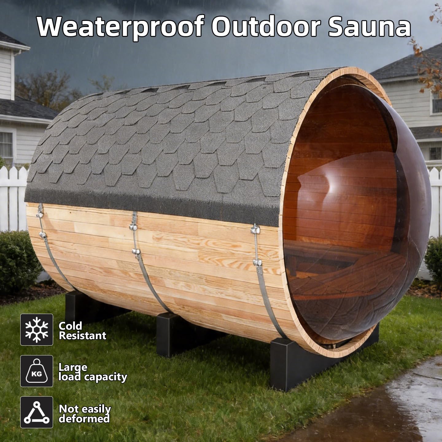 Outdoor Barrel Steam Sauna, 6-8 Person Canadian Hemlock Traditional Wooden Steam Saunas with 220V/6KW Toule Electric Stove, Tempered Glass Sauna Kits for Backyard & Garden (0-195℉)
