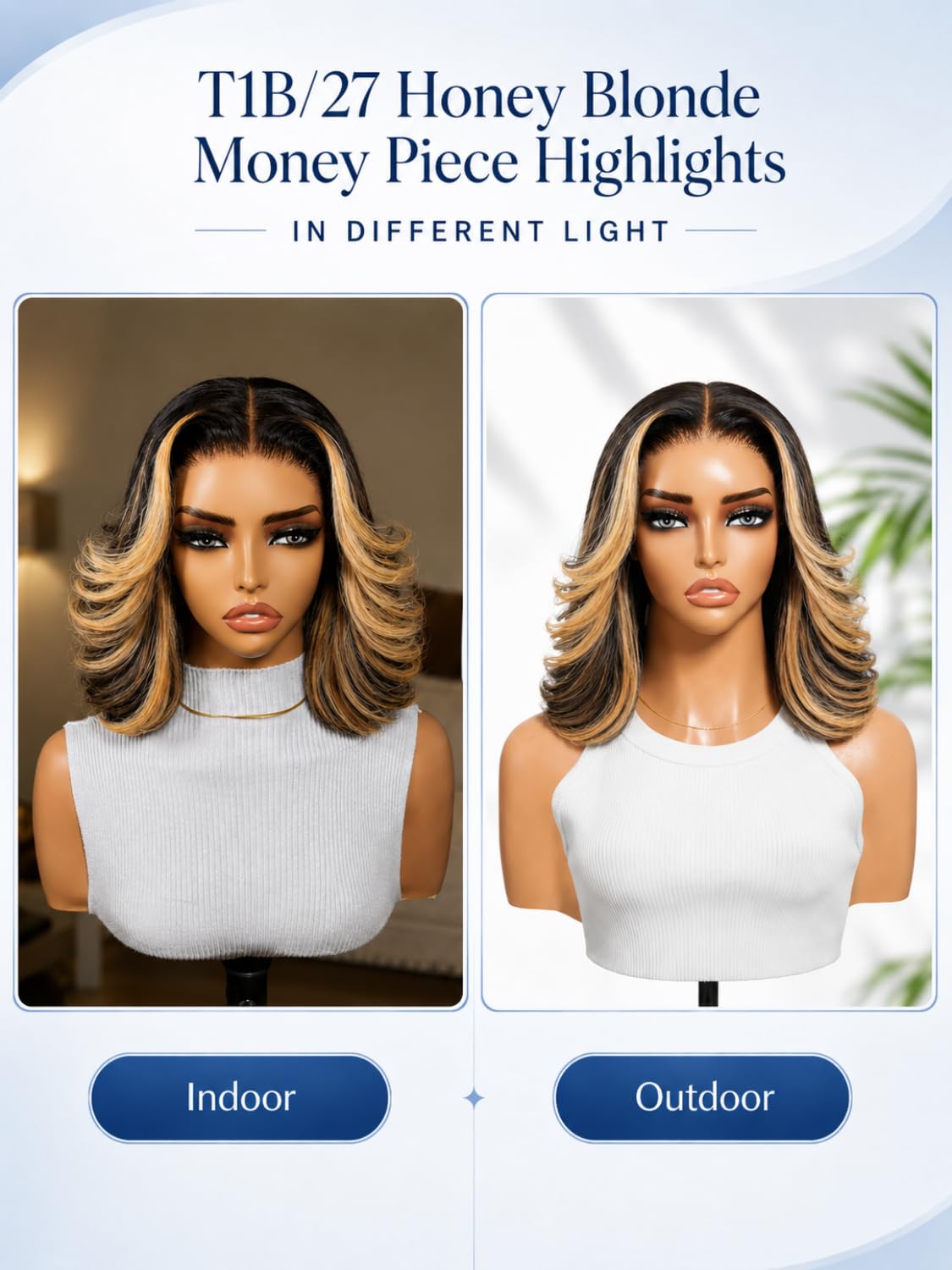 Nadula 13x4 HD Ombre Brown Wavy Bob Drawstring Wig Human Hair with Blonde Face Framing Layers Bangs,Pre Everything Glueless No Slip Wig Pre Plucked Ready to Wear Short Highlight Wavy Bob Wig 10inch