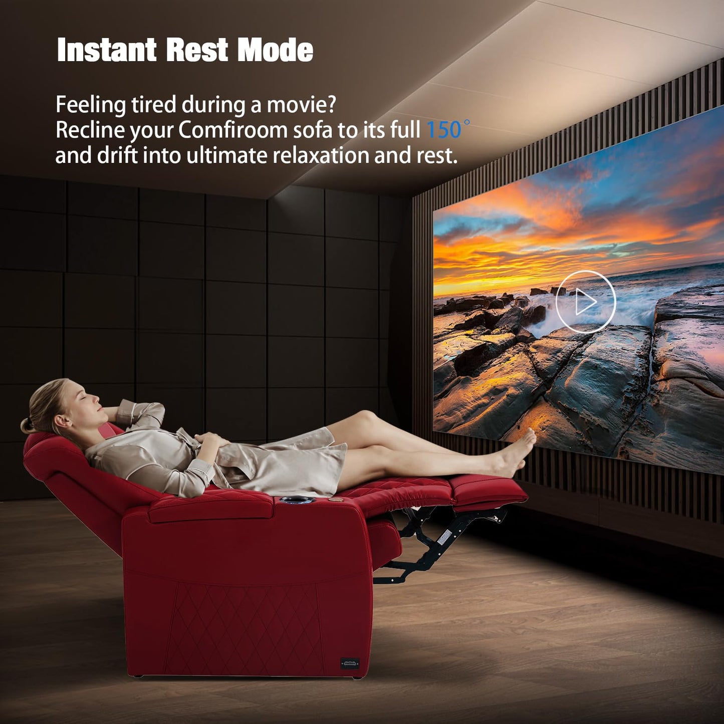 comfiroom Top-Grain Leather Home Theater Seating, Dual-Motor Power Recliner | Classic Series Black Zero Gravity Motorized Theater Chair with USB-C Charging, Adjustable Headrest, Tray Table, Row of 1