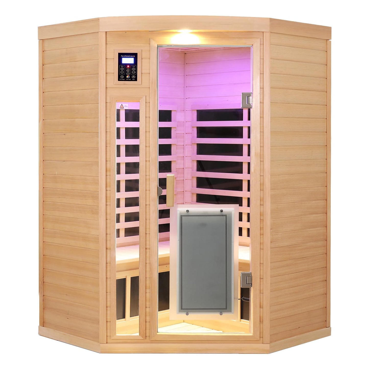 3 Person Infrared Sauna Ceramic Infrared Sauna w/Red Light Therapy | Far & Near Infrared Sauna Indoor, Low EMF Infrared Saunas for Home, Hemlock Deluxe Glass Home Sauna with Granite Backdrop