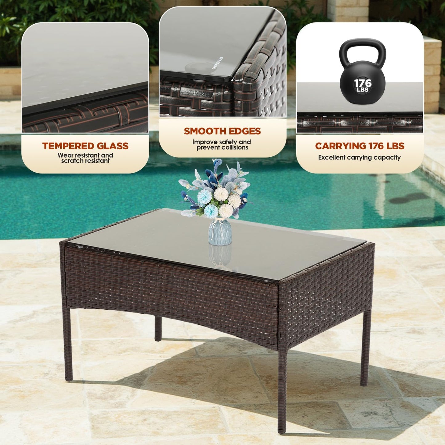 FDW 4-Piece Patio Furniture Set | Black | Outdoor Wicker Furniture | with Coffee Table | Modern Rattan Chairs Conversation Set | Outdoor Seating | Weather-Resistant | for Porch, Garden, Lawn