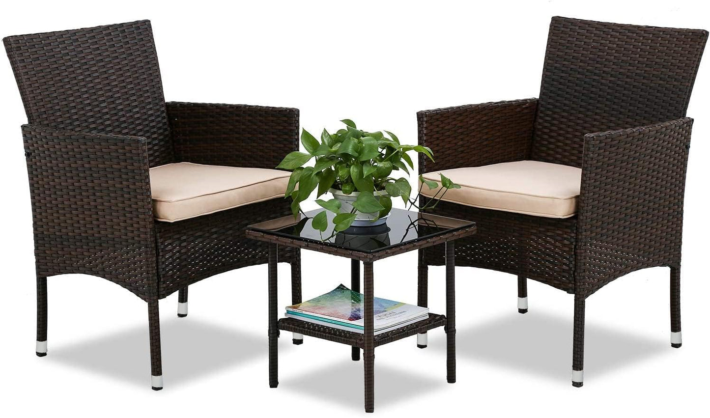 FDW 4-Piece Patio Furniture Set | Black | Outdoor Wicker Furniture | with Coffee Table | Modern Rattan Chairs Conversation Set | Outdoor Seating | Weather-Resistant | for Porch, Garden, Lawn