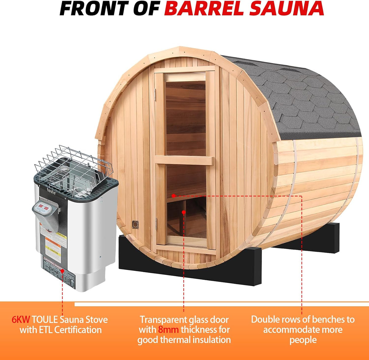 Panoramic Outdoor Sauna,Canadian Cedar 4-6 Person Steam Saunas