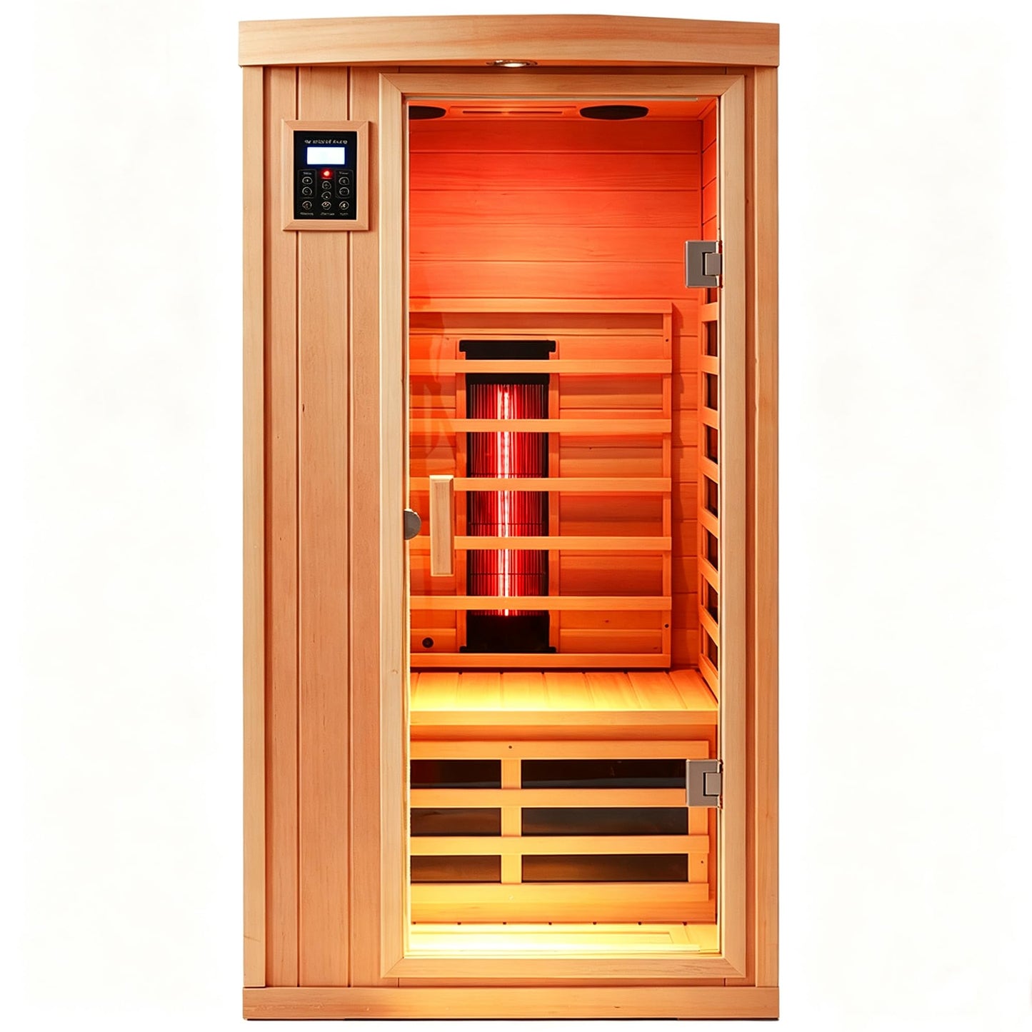 3 Person Infrared Sauna Ceramic Infrared Sauna w/Red Light Therapy | Far & Near Infrared Sauna Indoor, Low EMF Infrared Saunas for Home, Hemlock Deluxe Glass Home Sauna with Granite Backdrop