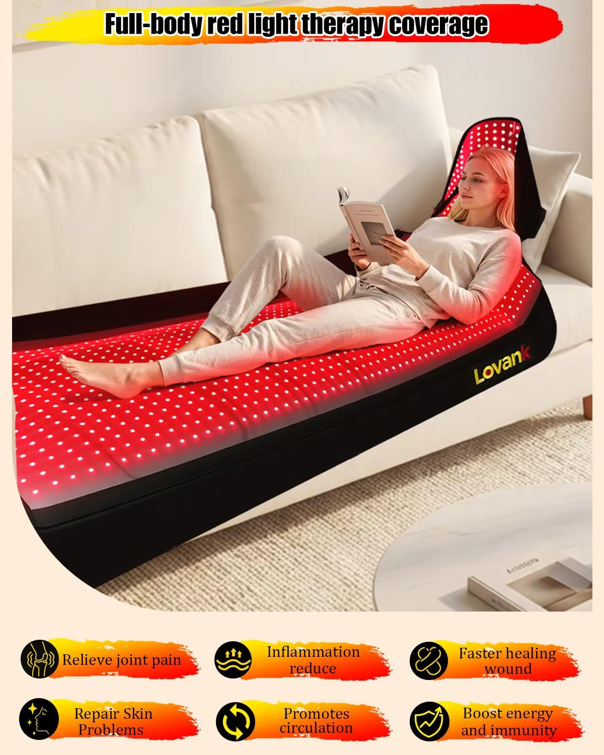 Red Light Therapy Mat Full Body 83" x 33", 2710 LEDs, 660&850nm | Easy-Clean TPU, 3 Light Modes, 5 Intensity Levels, Skin-Friendly for Everyday Home Use